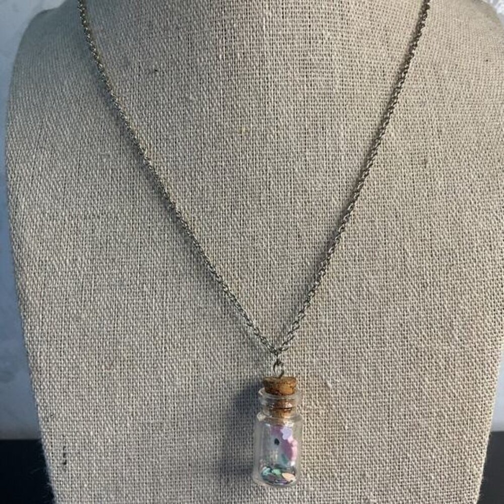 Glass Bottle Pendant Necklace With Colorful Beads & Cork